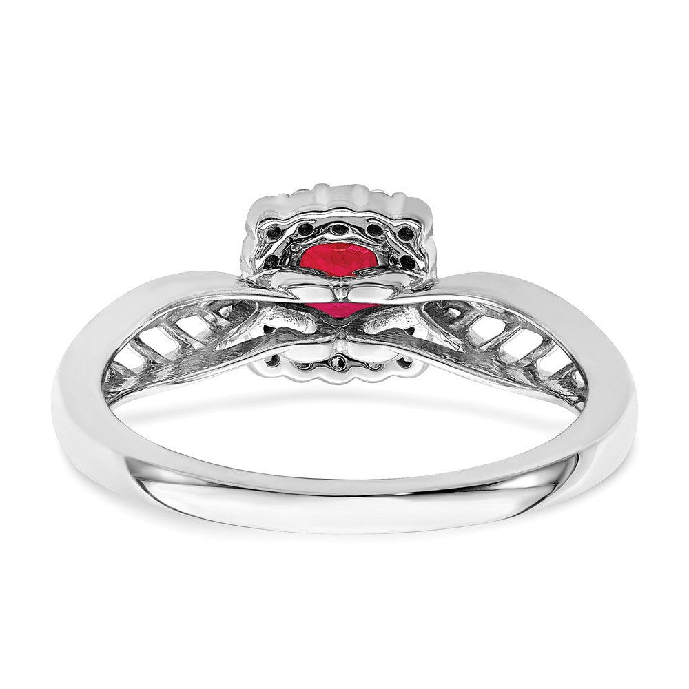 14K Weißgold Ring, poliert, mit Rubin und echtem Diamant-Halo