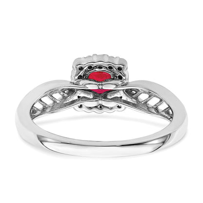 14K Weißgold Ring, poliert, mit Rubin und echtem Diamant-Halo