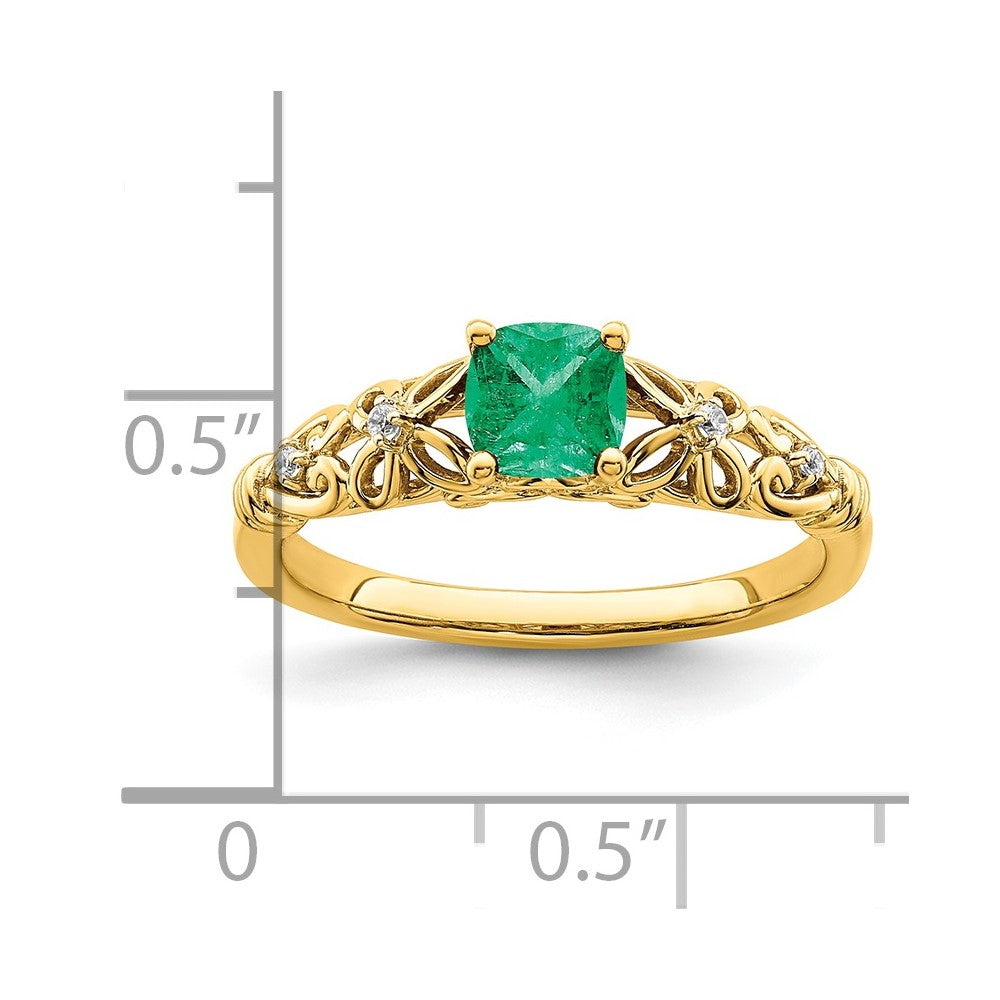 14K Gold Polierter Ring mit Smaragd und echtem Diamant