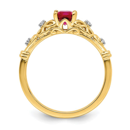 14K Gold Ring, poliert, mit Rubin und echten Diamanten