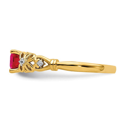 14K Gold Ring, poliert, mit Rubin und echten Diamanten