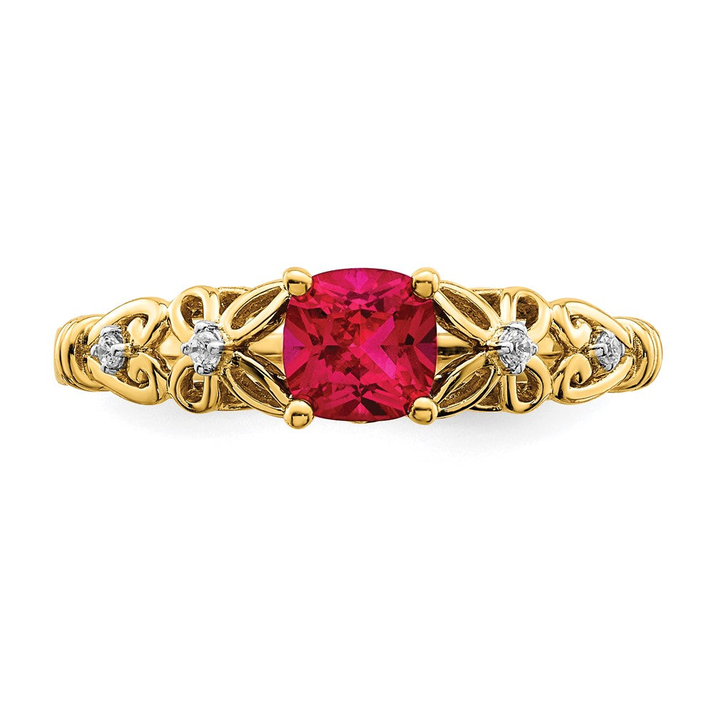 14K Gold Ring, poliert, mit Rubin und echten Diamanten