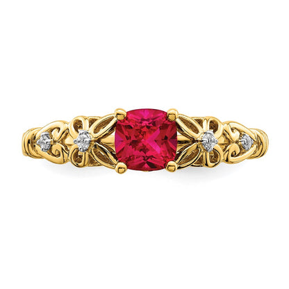 14K Gold Ring, poliert, mit Rubin und echten Diamanten
