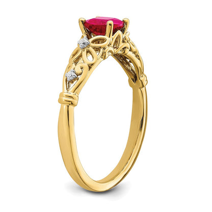 14K Gold Ring, poliert, mit Rubin und echten Diamanten