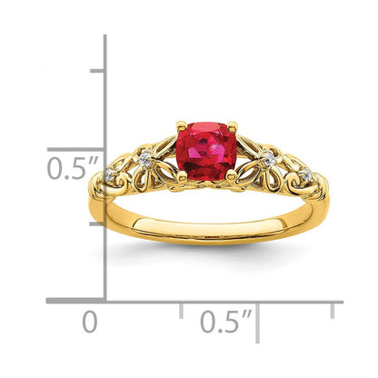 14K Gold Ring, poliert, mit Rubin und echten Diamanten