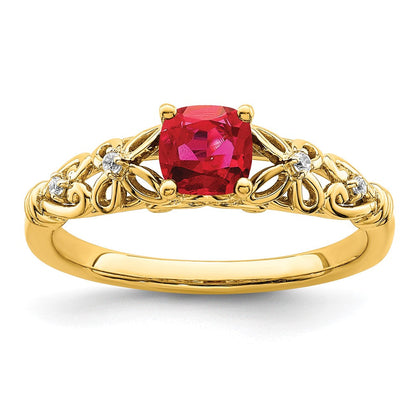 14K Gold Ring, poliert, mit Rubin und echten Diamanten