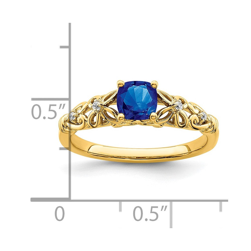 14K Gold polierter Ring mit Saphir und echtem Diamant