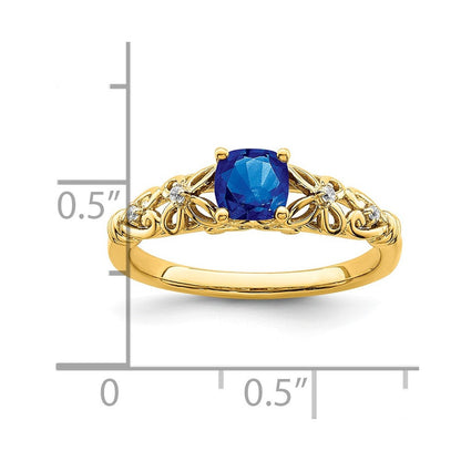 14K Gold polierter Ring mit Saphir und echtem Diamant