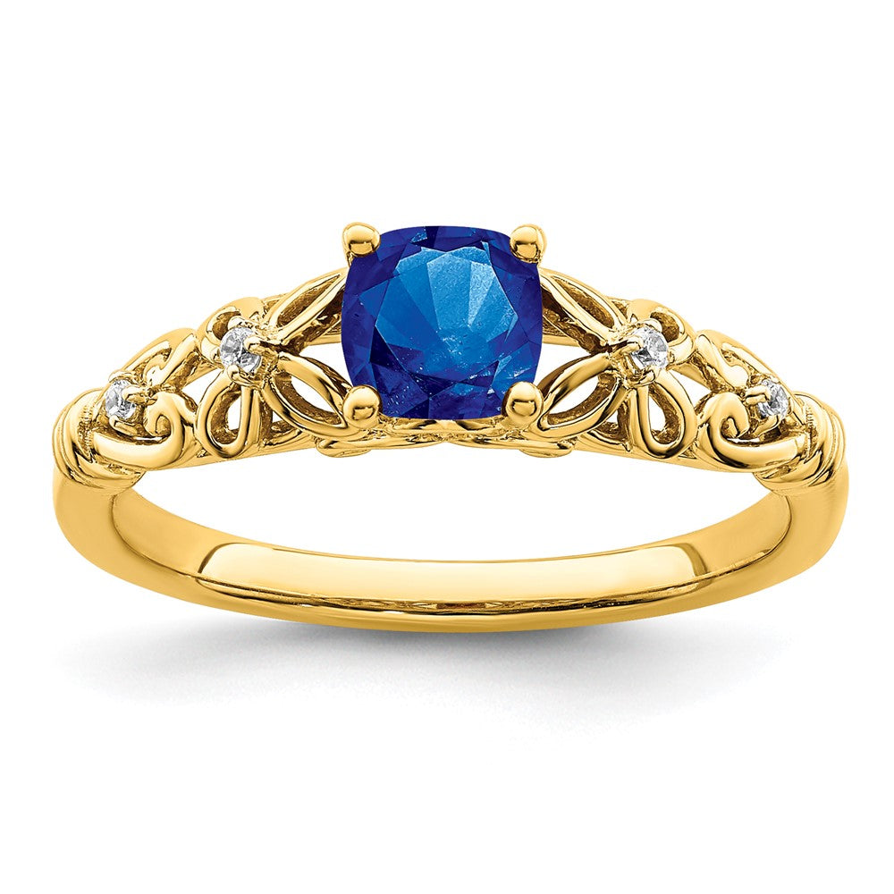 14K Gold polierter Ring mit Saphir und echtem Diamant