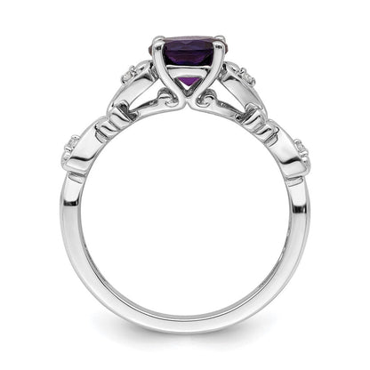 14K Weißgold Ring, poliert, mit Amethyst und echtem Diamant