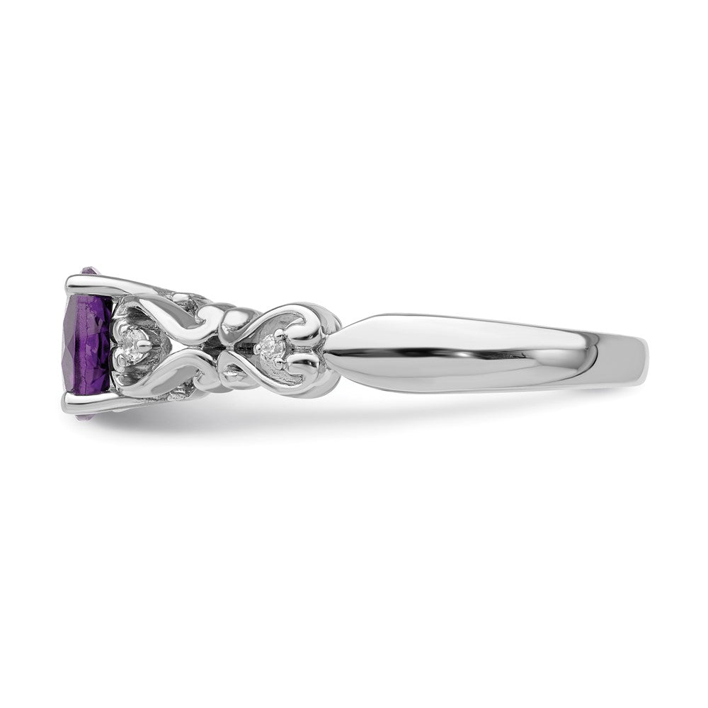 14K Weißgold Ring, poliert, mit Amethyst und echtem Diamant