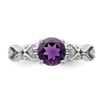 14K Weißgold Ring, poliert, mit Amethyst und echtem Diamant