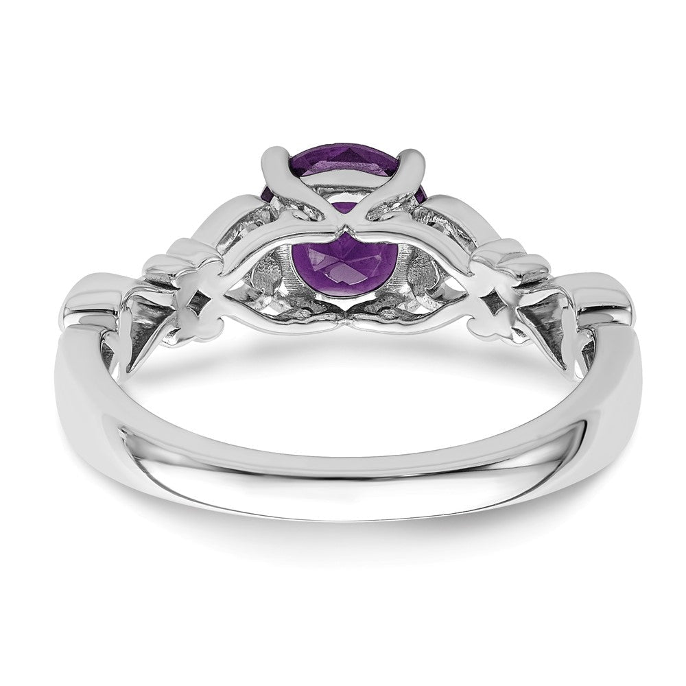 14K Weißgold Ring, poliert, mit Amethyst und echtem Diamant