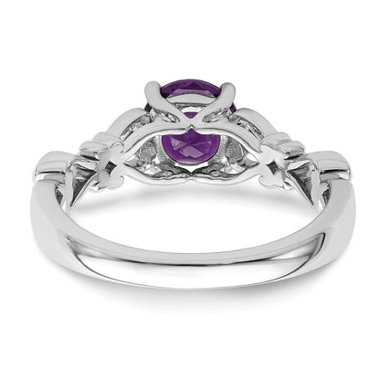 14K Weißgold Ring, poliert, mit Amethyst und echtem Diamant
