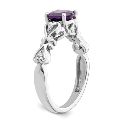14K Weißgold Ring, poliert, mit Amethyst und echtem Diamant
