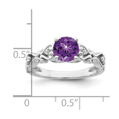 14K Weißgold Ring, poliert, mit Amethyst und echtem Diamant