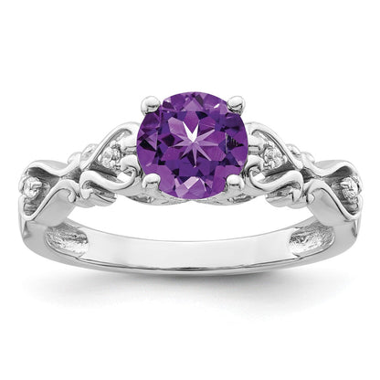 14K Weißgold Ring, poliert, mit Amethyst und echtem Diamant