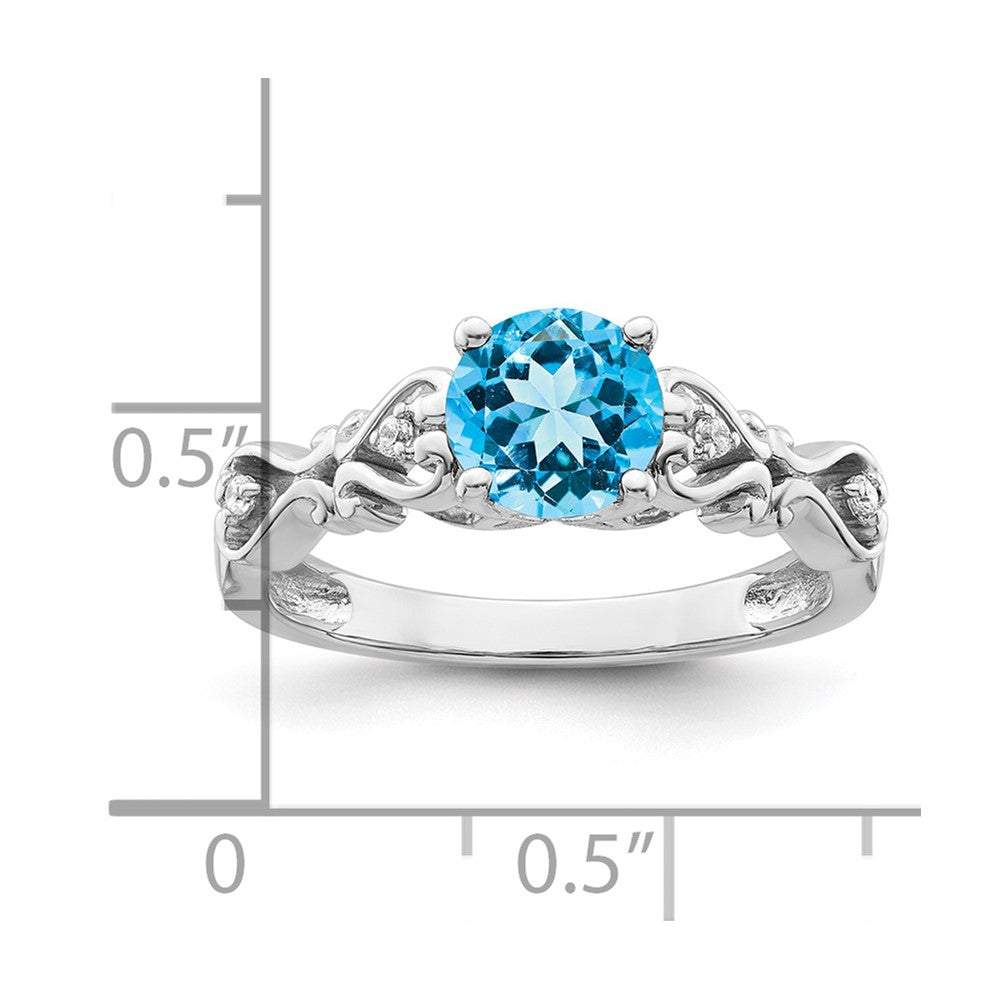 14K Weißgold Ring, poliert, mit Blautopas und echtem Diamant