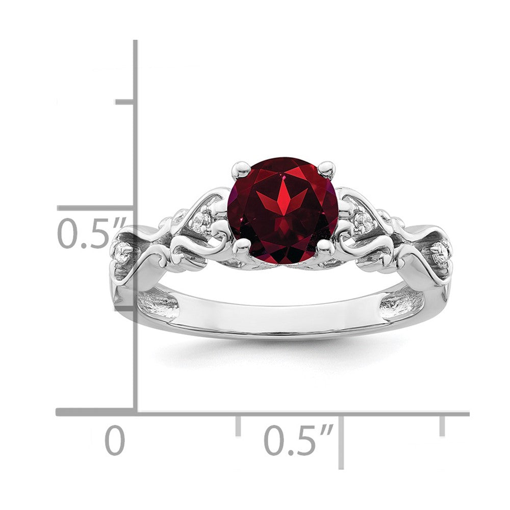 14K Weißgold Ring, poliert, mit Granat und echtem Diamant