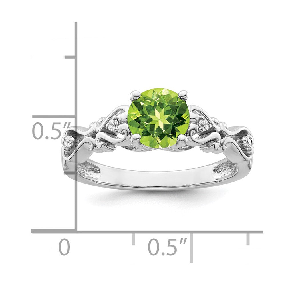 14K Weißgold Ring, poliert, mit Peridot und echtem Diamant