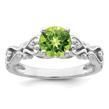14K Weißgold Ring, poliert, mit Peridot und echtem Diamant