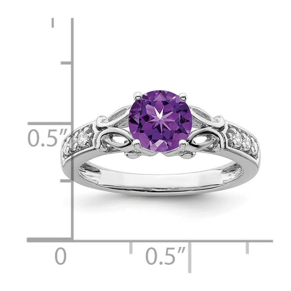 14K Weißgold Ring, poliert, mit Amethyst und echten Diamanten