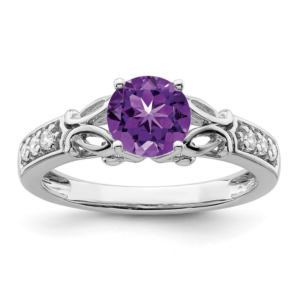 14K Weißgold Ring, poliert, mit Amethyst und echten Diamanten