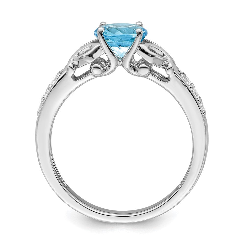 14K Weißgold Ring, poliert, mit blauem Topas und echtem Diamant