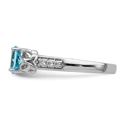14K Weißgold Ring, poliert, mit blauem Topas und echtem Diamant