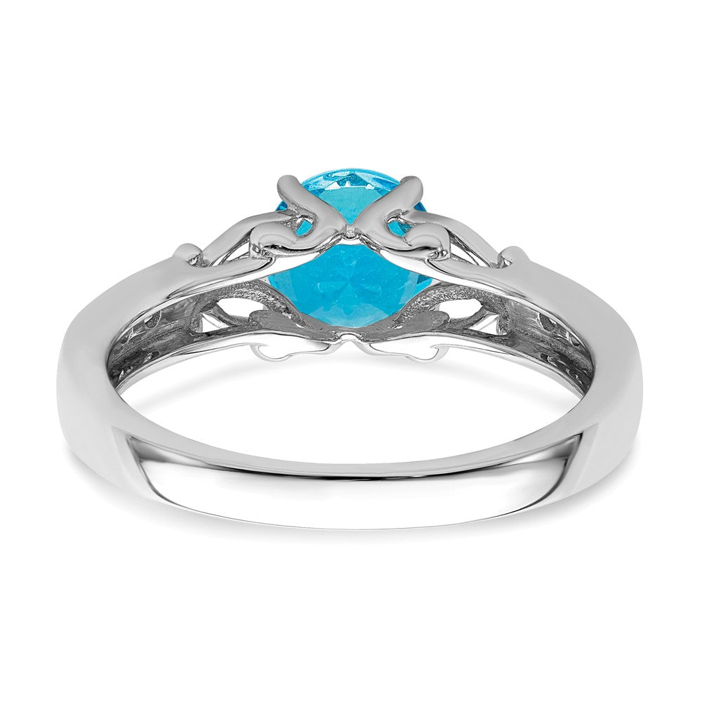 14K Weißgold Ring, poliert, mit blauem Topas und echtem Diamant