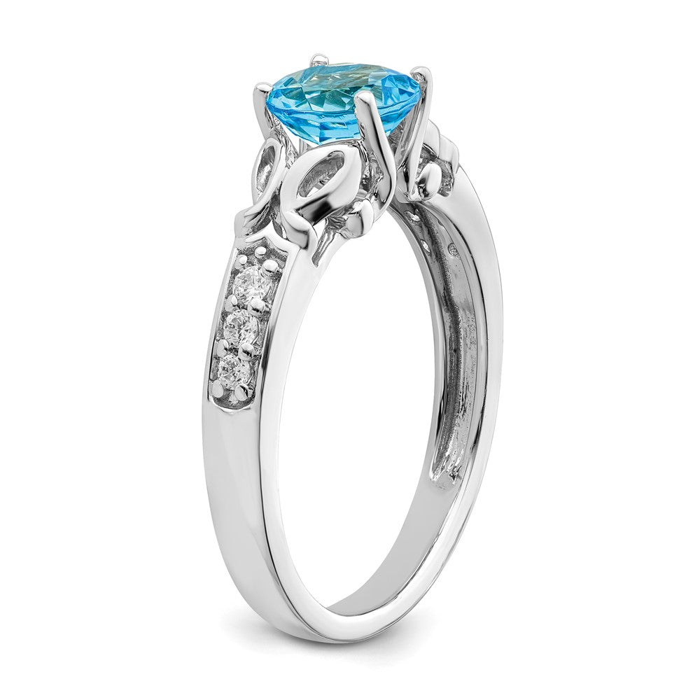 14K Weißgold Ring, poliert, mit blauem Topas und echtem Diamant