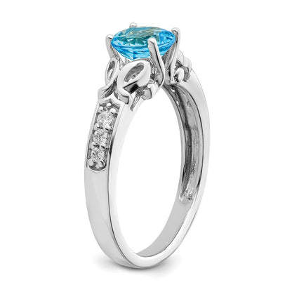 14K Weißgold Ring, poliert, mit blauem Topas und echtem Diamant