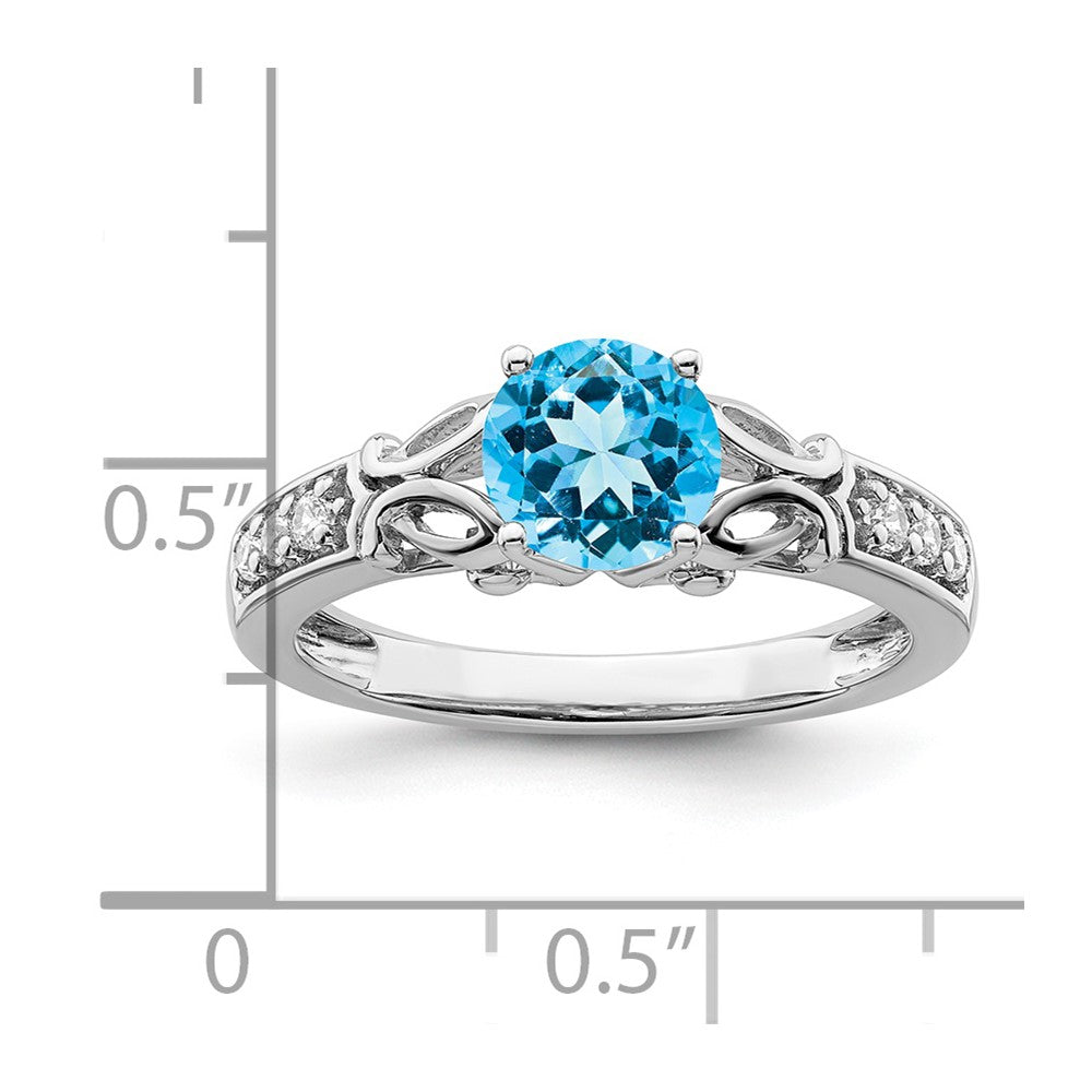 14K Weißgold Ring, poliert, mit blauem Topas und echtem Diamant