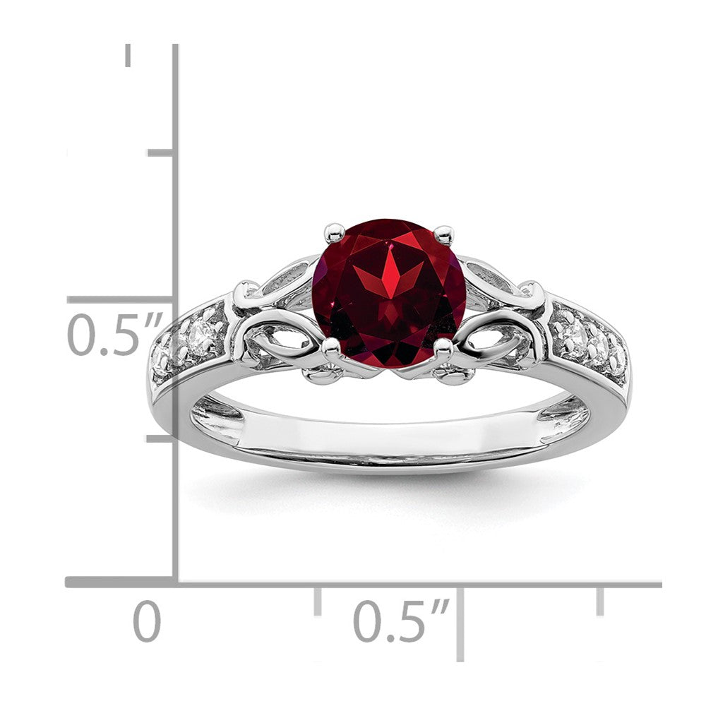 14K Weißgold Ring, poliert, mit Granat und echten Diamanten