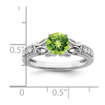 14K Weißgold Ring mit Peridot und echten Diamanten, poliert