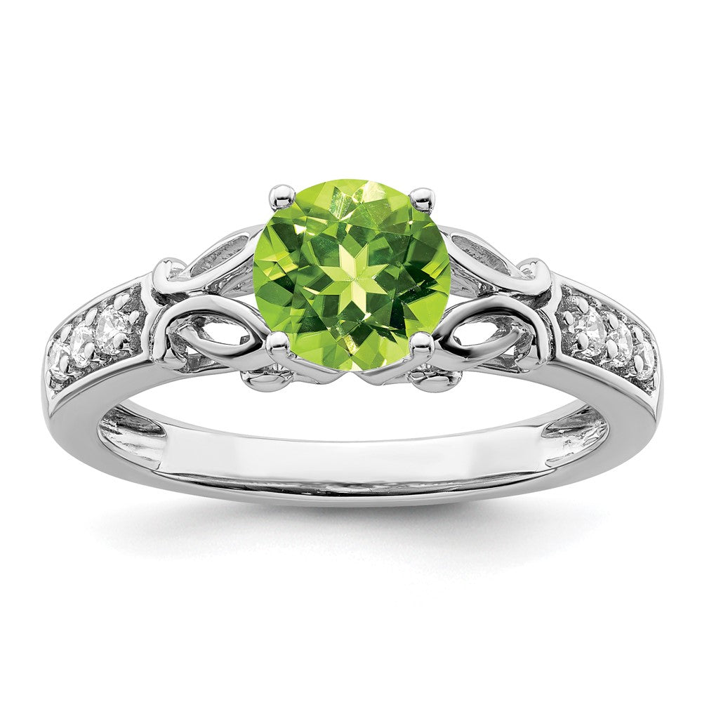 14K Weißgold Ring mit Peridot und echten Diamanten, poliert