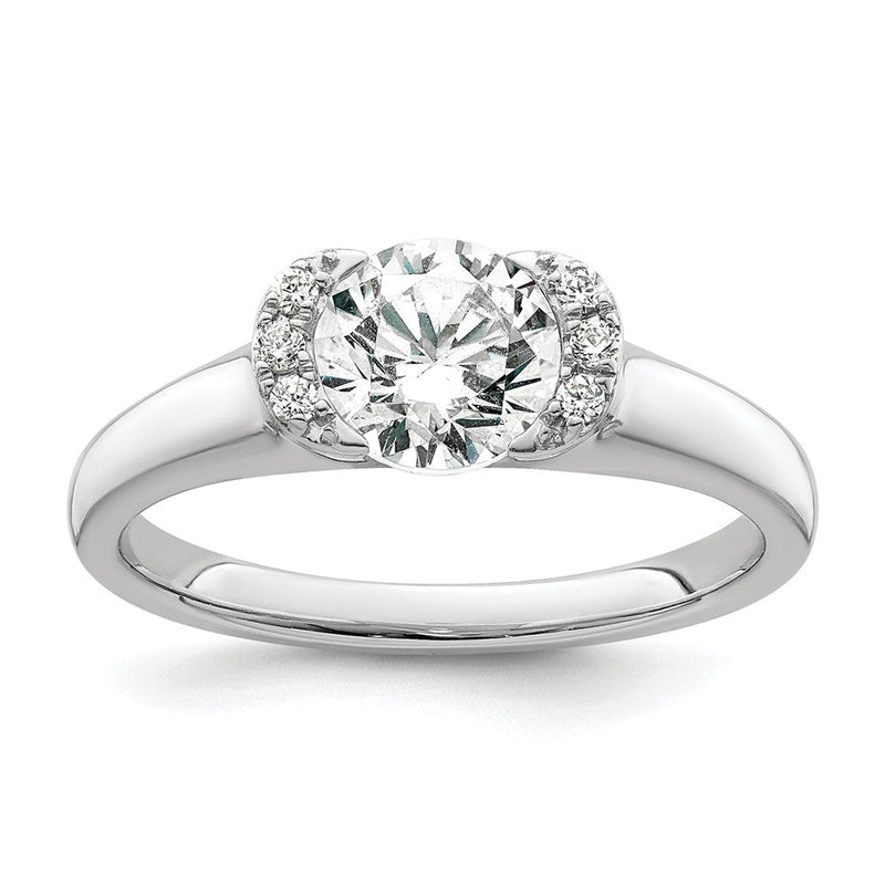 14K Weißgold (holds 1 Karat (6.40 Mm) Rund) Halb Zargenfassung mit 1/20 Diamant Halbfassung Verlobungsring