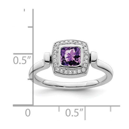 14K Weißgold Ring, poliert, mit Amethyst und echten Diamanten zum Wenden