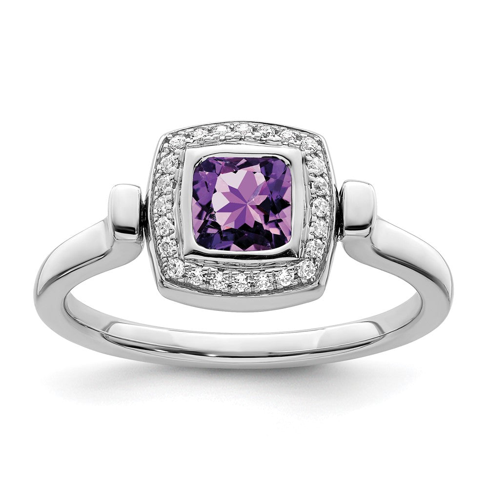 14K Weißgold Ring, poliert, mit Amethyst und echten Diamanten zum Wenden