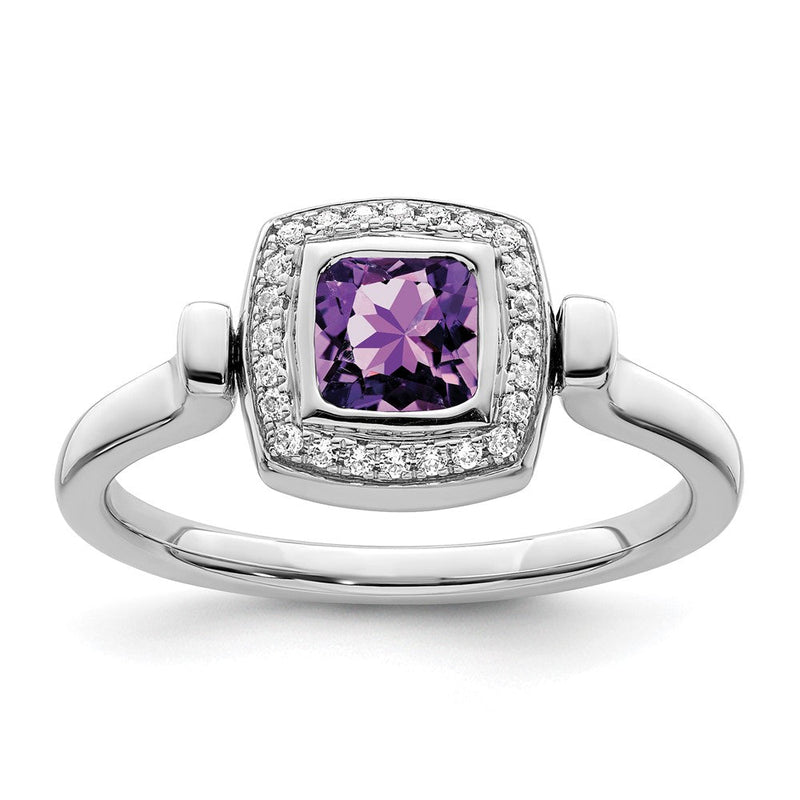 14K Weißgold Ring, poliert, mit Amethyst und echten Diamanten zum Wenden