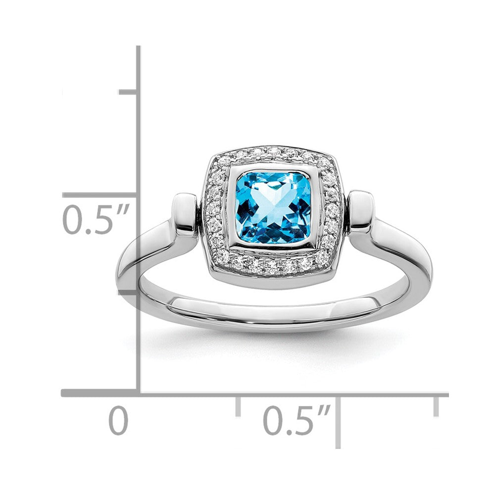 14K Weißgold Ring mit Blautopas und echtem Diamant, poliert, Wendering