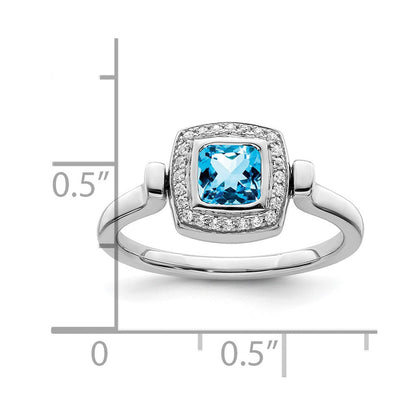 14K Weißgold Ring mit Blautopas und echtem Diamant, poliert, Wendering