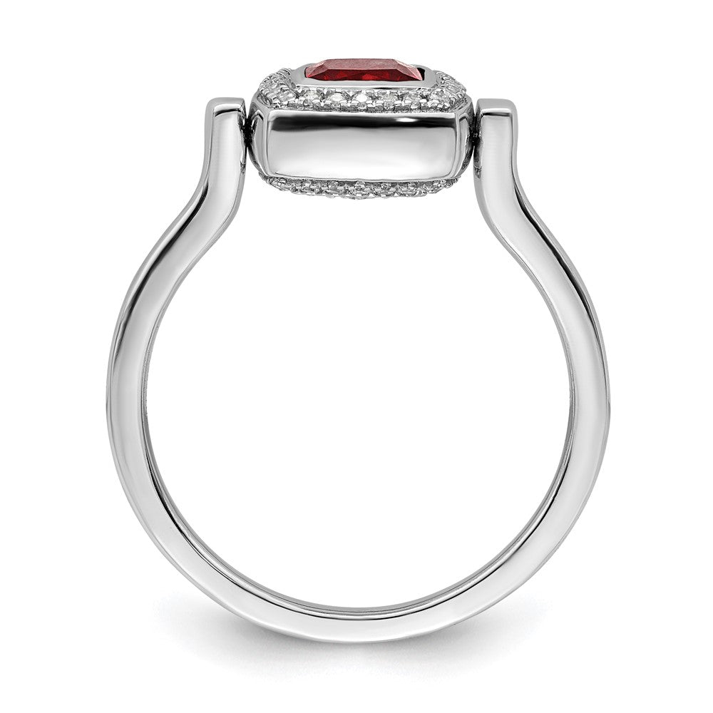 14K Weißgold Ring, poliert, mit Granat und echten Diamanten, wendbar
