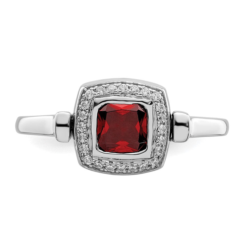 14K Weißgold Ring, poliert, mit Granat und echten Diamanten, wendbar
