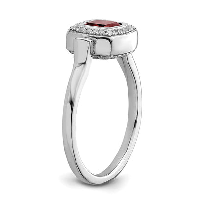 14K Weißgold Ring, poliert, mit Granat und echten Diamanten, wendbar