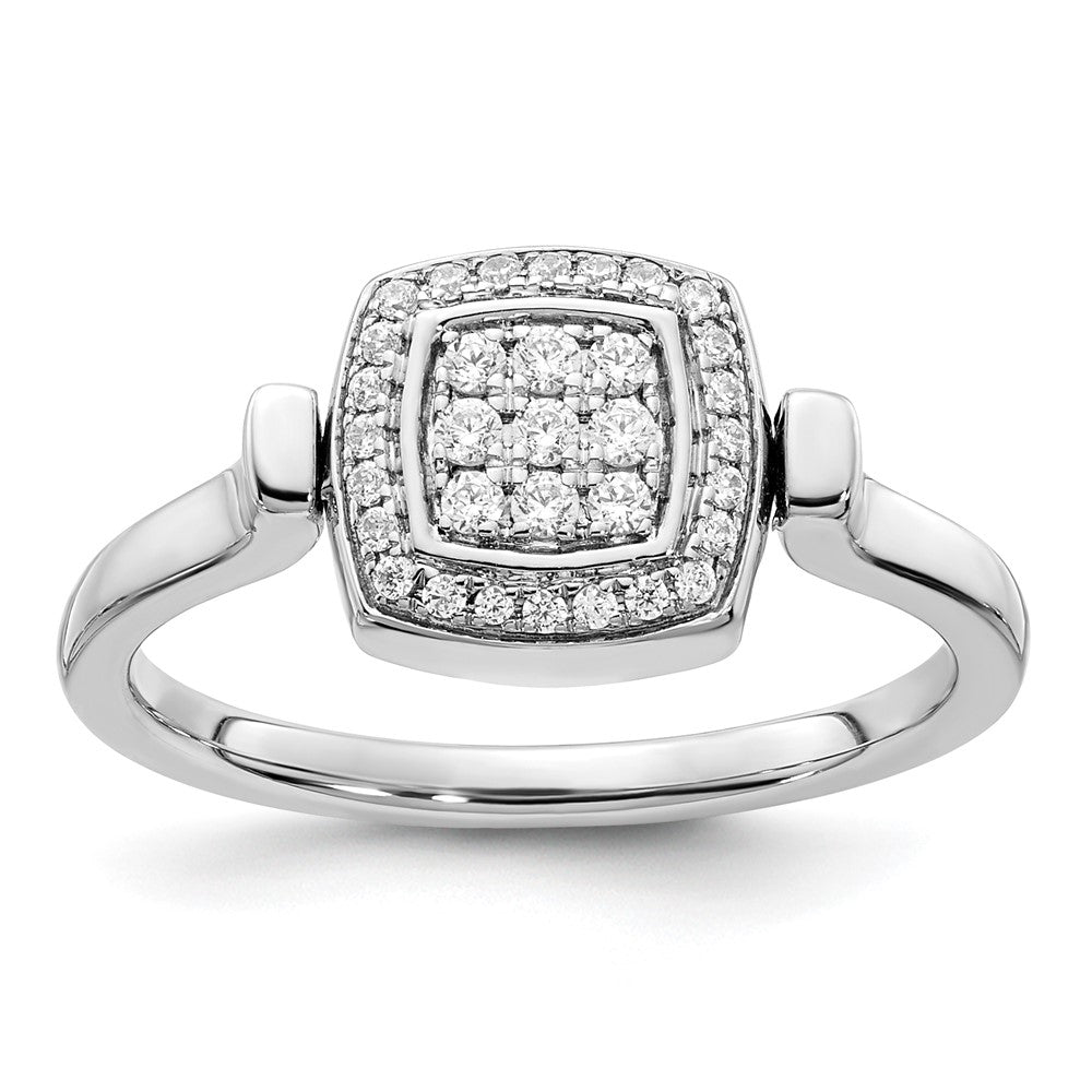 14K Weißgold Ring, poliert, mit Granat und echten Diamanten, wendbar