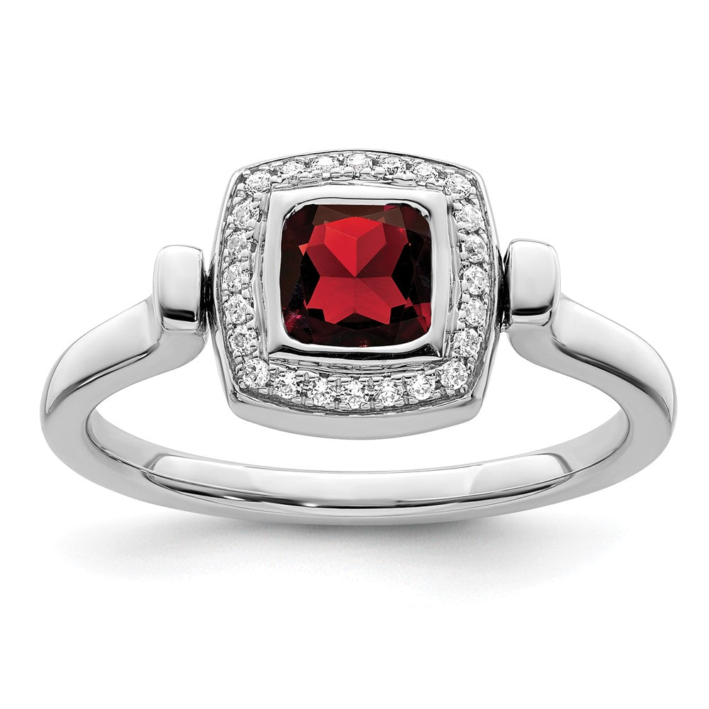 14K Weißgold Ring, poliert, mit Granat und echten Diamanten, wendbar