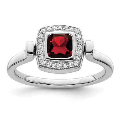14K Weißgold Ring, poliert, mit Granat und echten Diamanten, wendbar