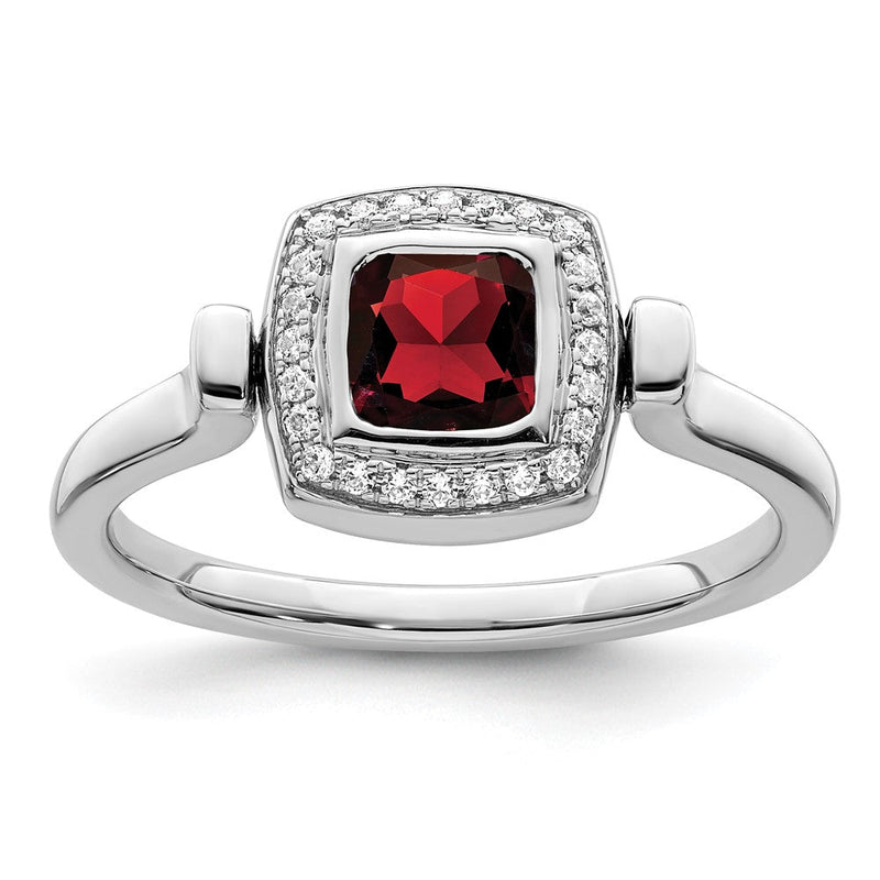 14K Weißgold Ring, poliert, mit Granat und echten Diamanten, wendbar
