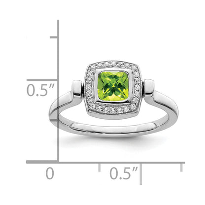 14K Weißgold Wendering mit Peridot und echtem Diamant, poliert